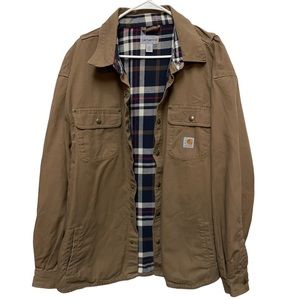 carhartt weathered canvas snap front flannel lined shirt jacket